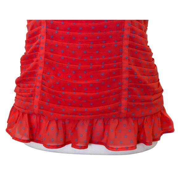 GUESS Los Angeles Corset Tank Coral Blue Polka Dot Size XL Coquette Pin Up - Picture 6 of 14